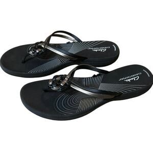 Clarks Cloudsteppers Breeze Control Sandals Black Braided Thong Comfort 10
